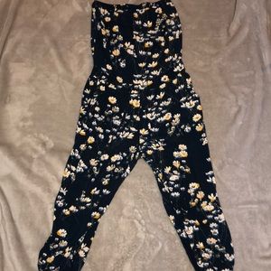 Blue Floral Strapless Jumpsuit